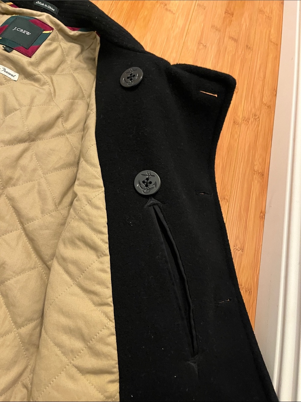 J. Crew Men’s Black Double-Breasted Wool Peacoat - Picture 11 of 16